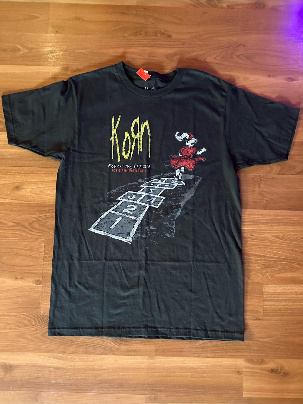Hot Topic Black Korn 'Follow the Leader' Graphic Tee with Red Accent
